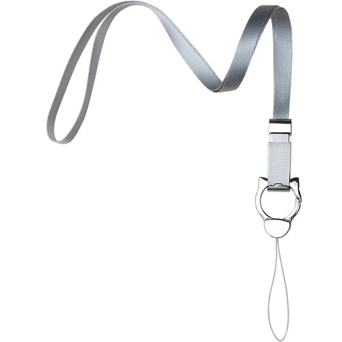 INYUE Detachable Cat Head Finger Ring Slide Buckle Design Woven Nylon Lanyard Phone Anti-drop Neck Strap - Silver - 1