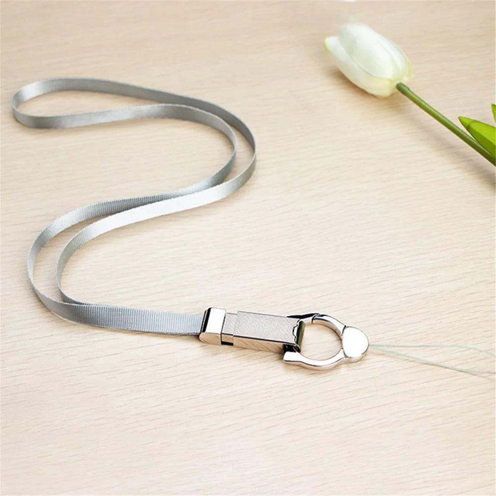 INYUE Detachable Cat Head Finger Ring Slide Buckle Design Woven Nylon Lanyard Phone Anti-drop Neck Strap - Silver - 2