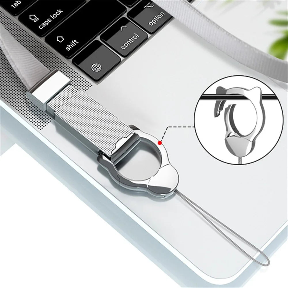 INYUE Detachable Cat Head Finger Ring Slide Buckle Design Woven Nylon Lanyard Phone Anti-drop Neck Strap - Silver - 3