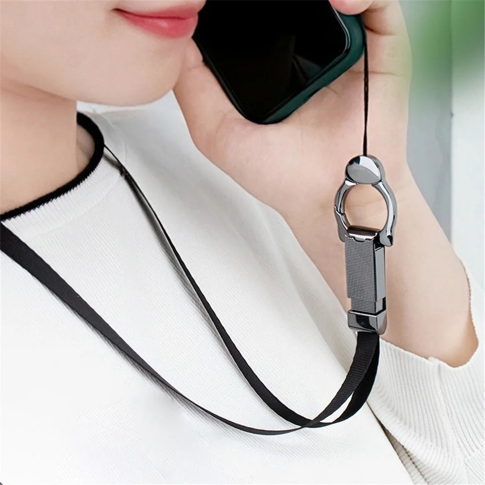 INYUE Detachable Cat Head Finger Ring Slide Buckle Design Woven Nylon Lanyard Phone Anti-drop Neck Strap - Silver - 4