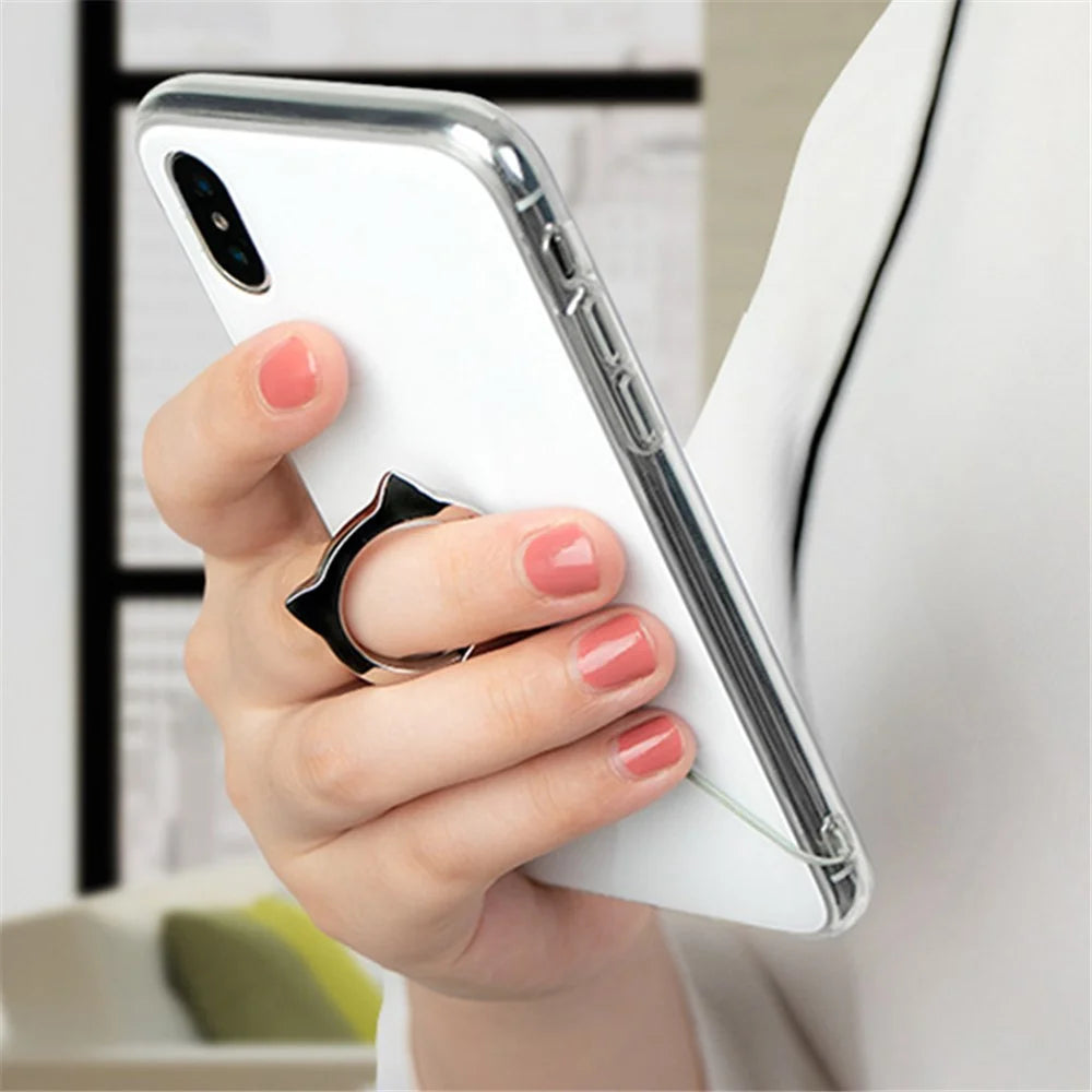 INYUE Detachable Cat Head Finger Ring Slide Buckle Design Woven Nylon Lanyard Phone Anti-drop Neck Strap - Silver - 5