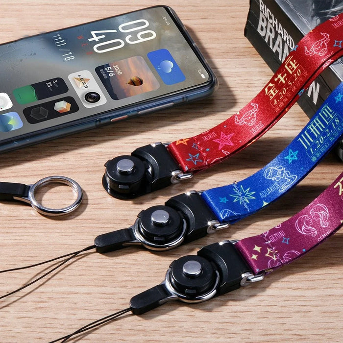 10Pcs / Pack 12 Constellations Cartoon Printed Rotating Buckle Lanyard Detachable Mobile Phone Name Tag Neck Strap - Leo - 3