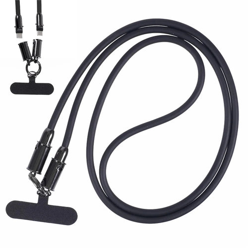 120cm 2 in 1 Silicone Phone Lanyard Crossbody Strap Type-C to Type-C 60W Phone Charging Cable - Black - 1