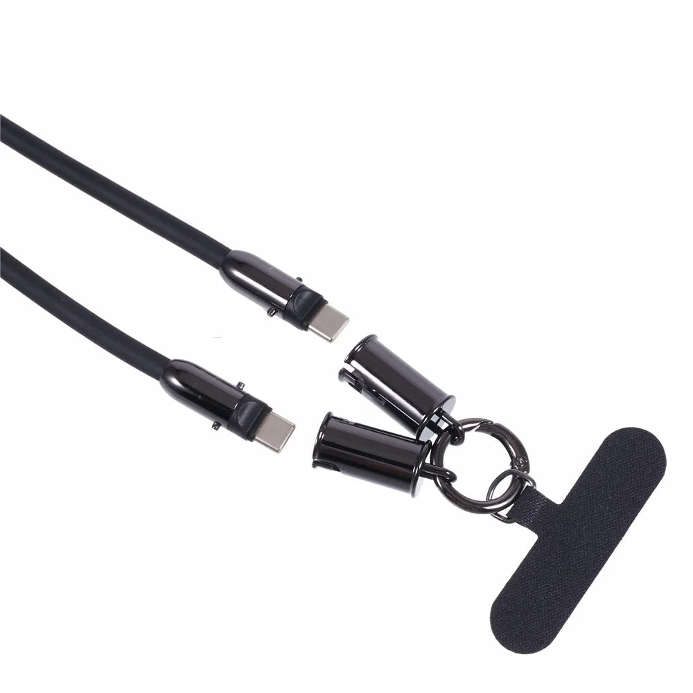 120cm 2 in 1 Silicone Phone Lanyard Crossbody Strap Type-C to Type-C 60W Phone Charging Cable - Black - 4