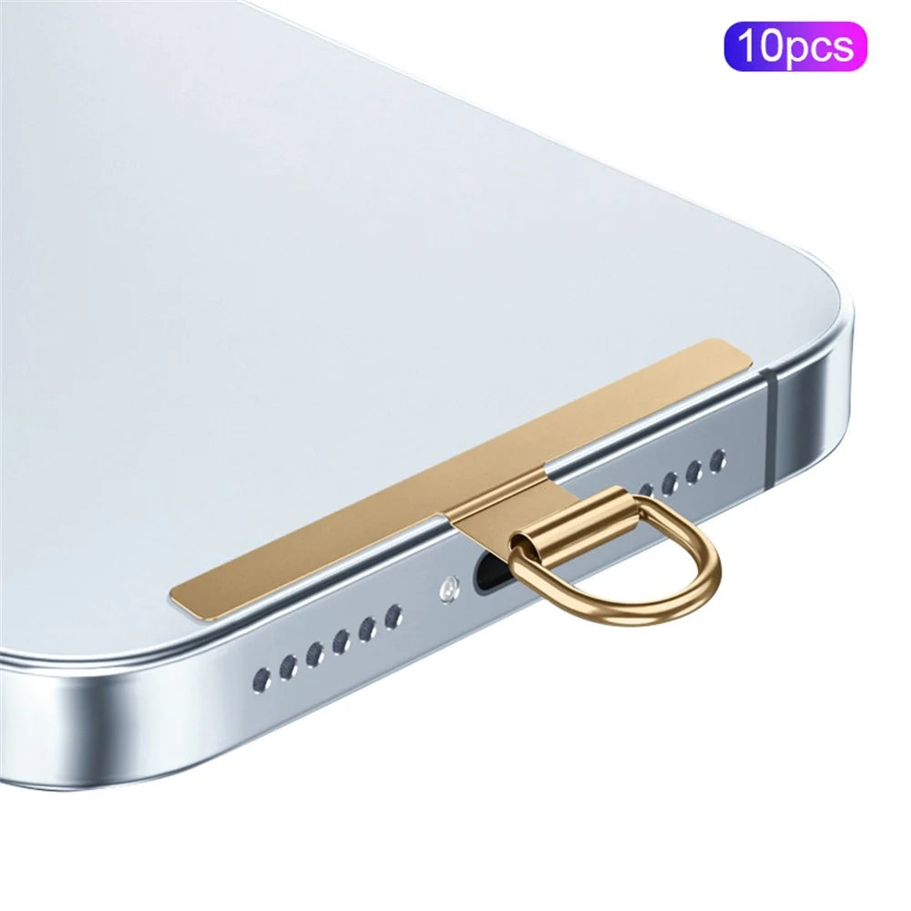 10Pcs / Pack Ultra Slim Phone Tether Tabs for Phone Case Lanyard Anti-Lost Metal Safety Patch with D Buckle - Champagne Gold - 1
