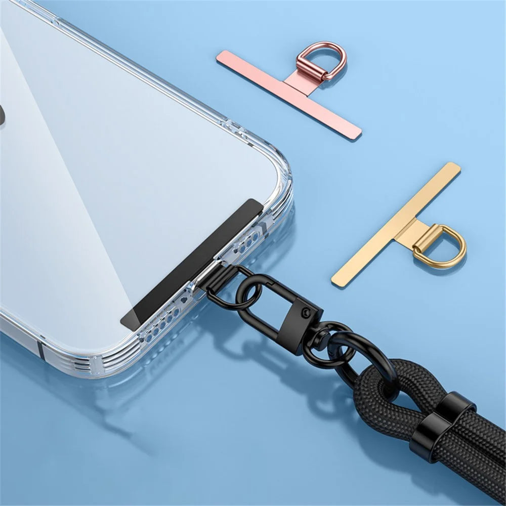 10Pcs / Pack Ultra Slim Phone Tether Tabs for Phone Case Lanyard Anti-Lost Metal Safety Patch with D Buckle - Champagne Gold - 2