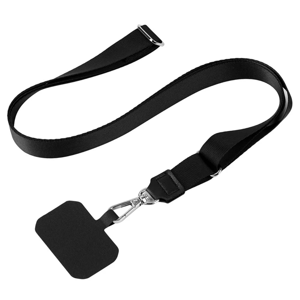 Adjustable Phone Lanyard Anti-Loss Polyester Crossbody Shoulder Strap with Tether Tab - Black - 1