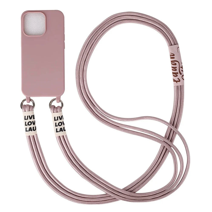 For iPhone 15 Case TPU Phone Cover with 3-Ropes Lanyard - Sand Pink - 2