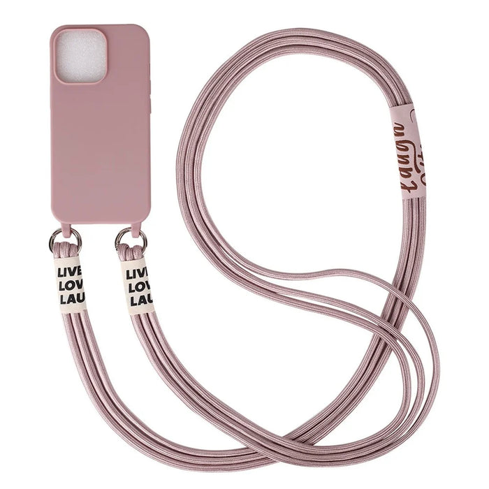 For iPhone 15 Pro Slim Case 3-Ropes Lanyard TPU Phone Cover - Sand Pink - 2