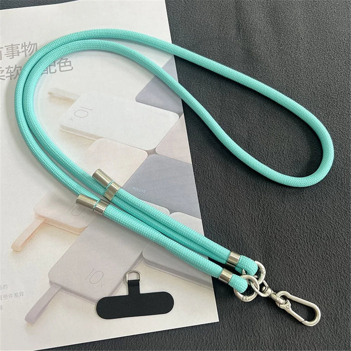 8mm Thickness Crossbody Phone Lanyard Strap with Patch Polyester Adjustable Nylon Neck Strap, Length: 1.5m - Mint Green - 1