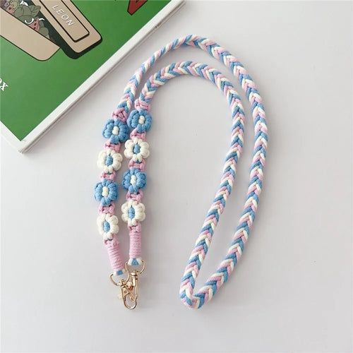Braided Phone Lanyard Cotton Rope Daisy Flower Phone Crossbody Strap, Length: 120cm (Not Adjustable) - Style A - 1