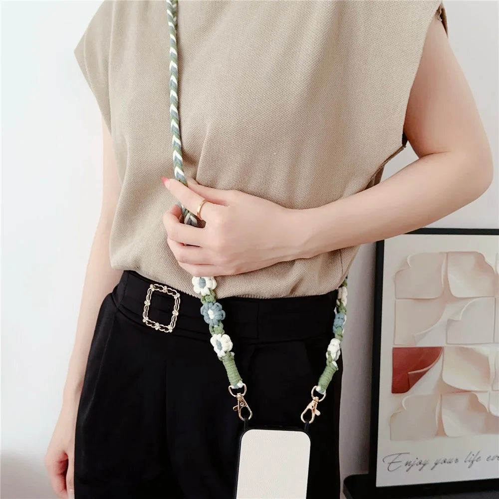 Braided Phone Lanyard Cotton Rope Daisy Flower Phone Crossbody Strap, Length: 120cm (Not Adjustable) - Style A - 4
