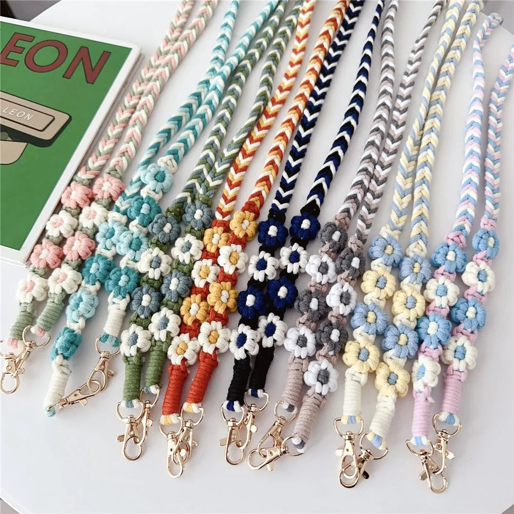 Braided Phone Lanyard Cotton Rope Daisy Flower Phone Crossbody Strap, Length: 120cm (Not Adjustable) - Style A - 5