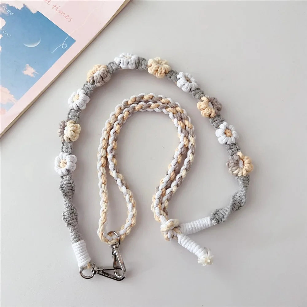 Braided Flower Phone Lanyard Cotton Rope Adjustable Crossbody Strap, Length: 120cm - Style A - 1