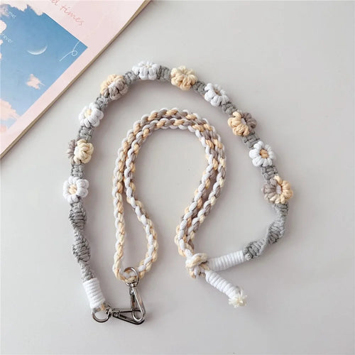 Braided Flower Phone Lanyard Cotton Rope Adjustable Crossbody Strap, Length: 120cm - Style A - 1