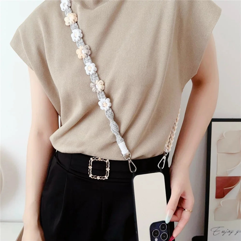 Braided Flower Phone Lanyard Cotton Rope Adjustable Crossbody Strap, Length: 120cm - Style A - 2