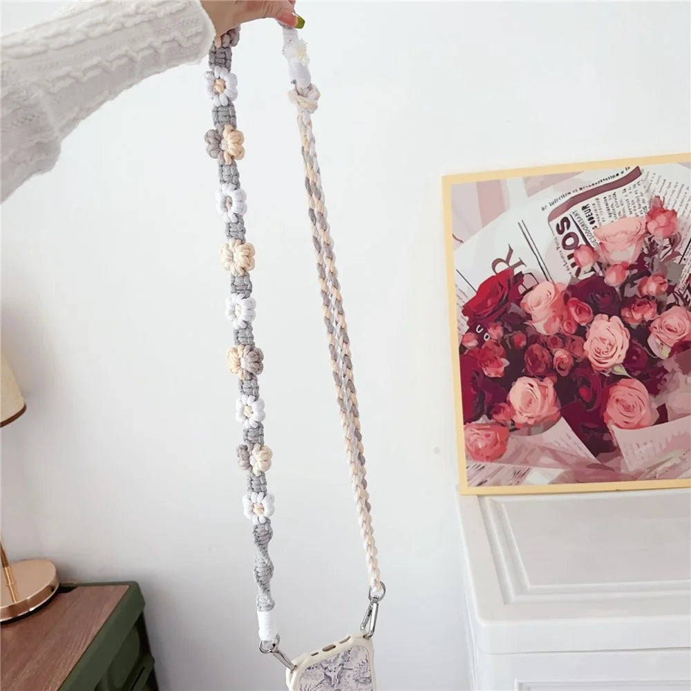 Braided Flower Phone Lanyard Cotton Rope Adjustable Crossbody Strap, Length: 120cm - Style A - 3