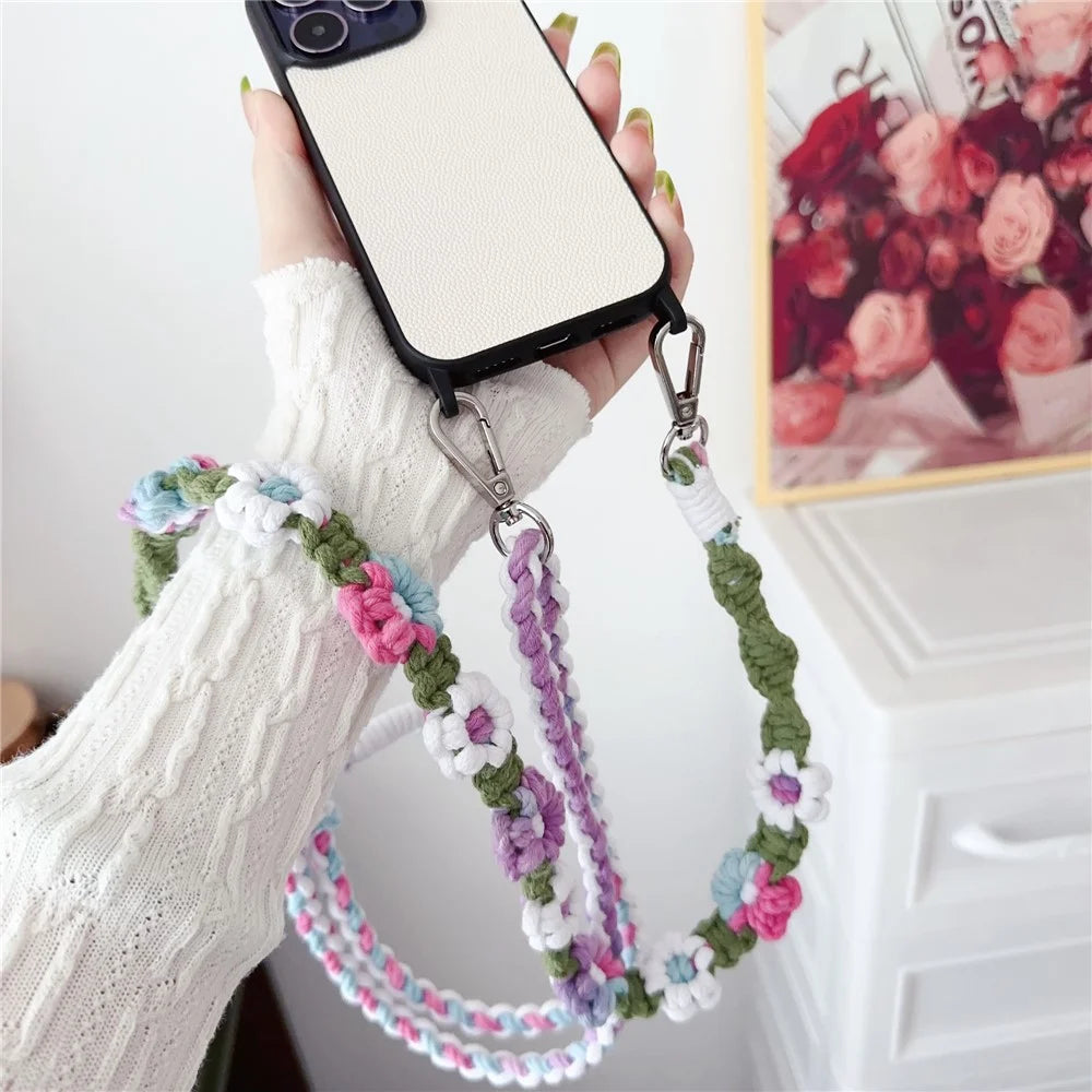 Braided Flower Phone Lanyard Cotton Rope Adjustable Crossbody Strap, Length: 120cm - Style A - 4
