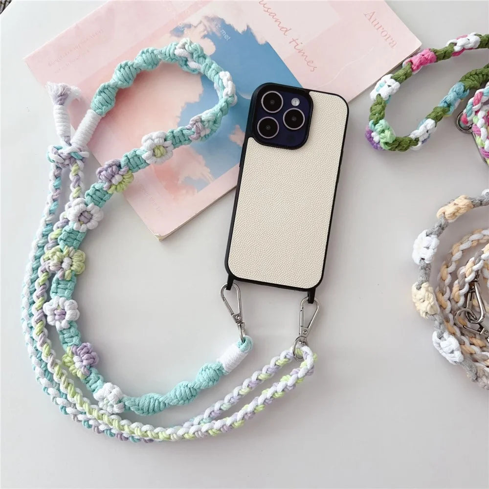 Braided Flower Phone Lanyard Cotton Rope Adjustable Crossbody Strap, Length: 120cm - Style A - 5
