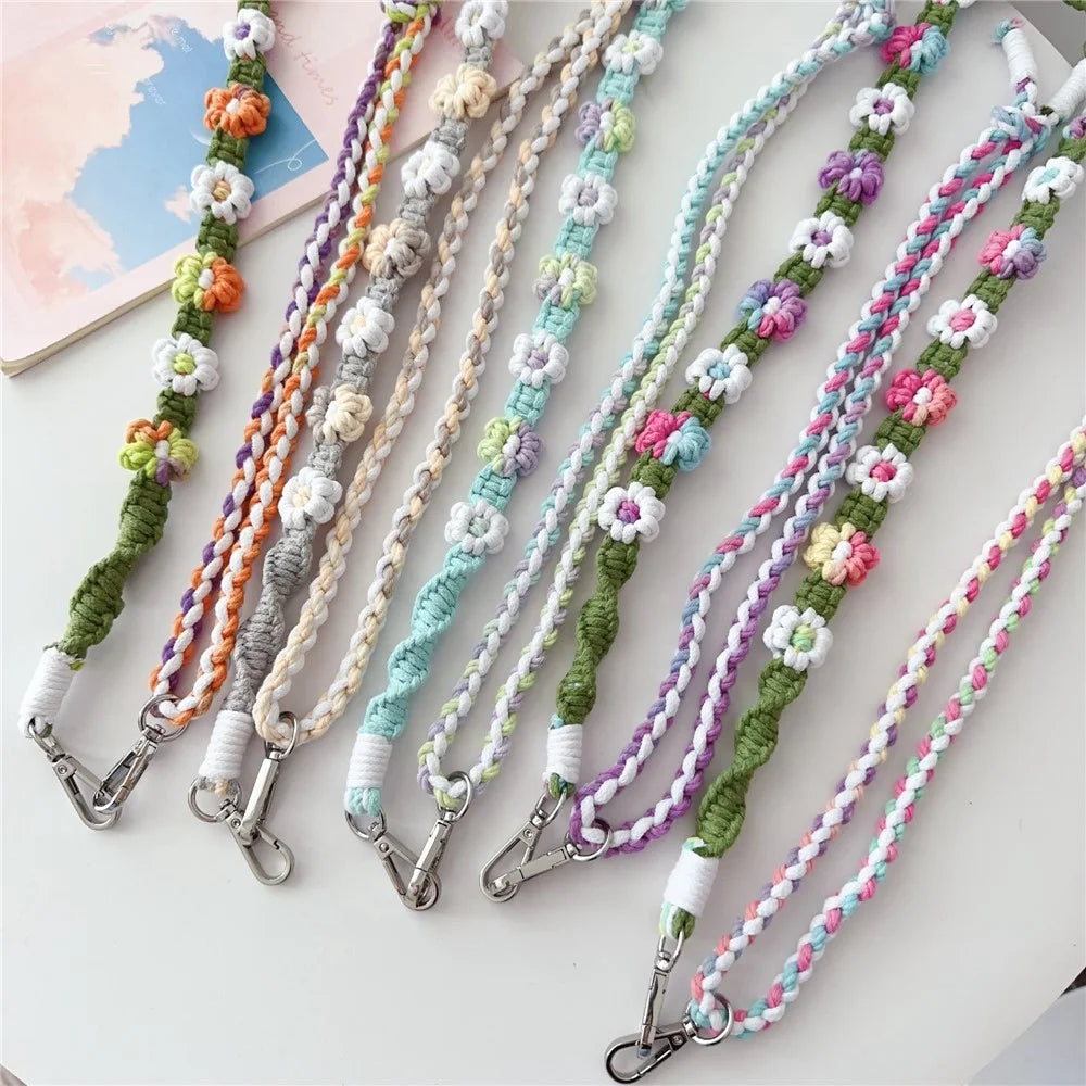 Braided Flower Phone Lanyard Cotton Rope Adjustable Crossbody Strap, Length: 120cm - Style A - 6
