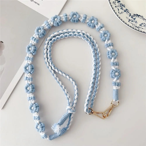 Adjustable Phone Lanyard Cotton Rope Braided Daisy Flower Crossbody Strap, Length: 120cm - Blue - 1