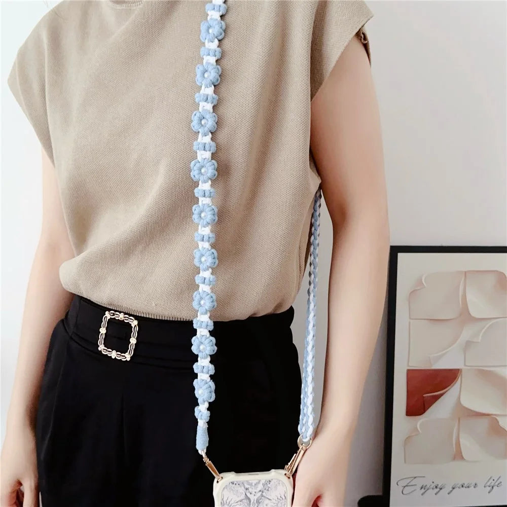 Adjustable Phone Lanyard Cotton Rope Braided Daisy Flower Crossbody Strap, Length: 120cm - Blue - 2