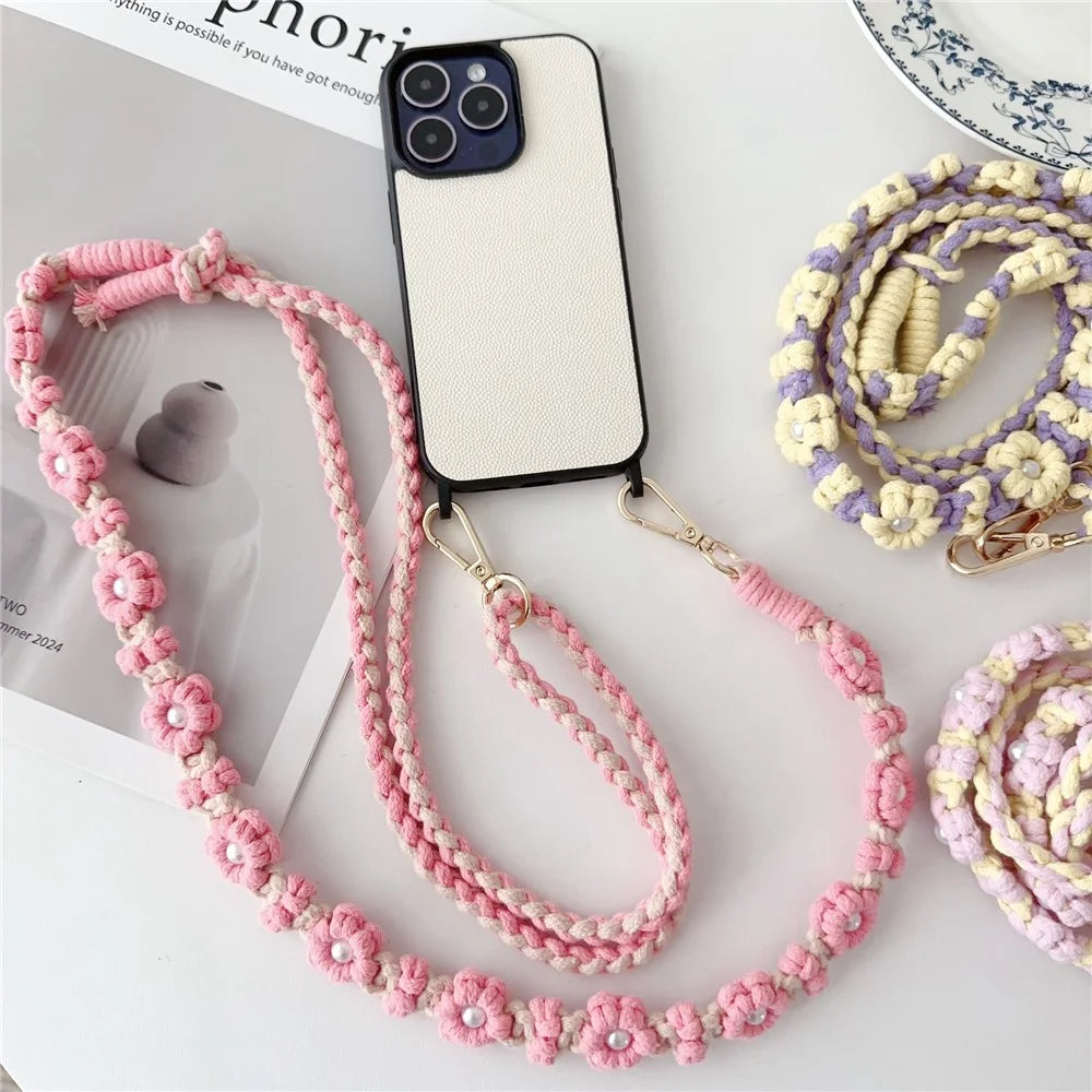 Adjustable Phone Lanyard Cotton Rope Braided Daisy Flower Crossbody Strap, Length: 120cm - Blue - 3