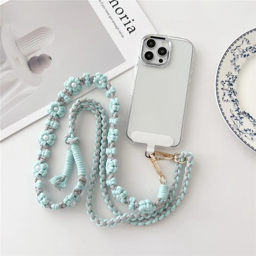 Adjustable Phone Lanyard Cotton Rope Braided Daisy Flower Crossbody Strap, Length: 120cm - Blue - 4