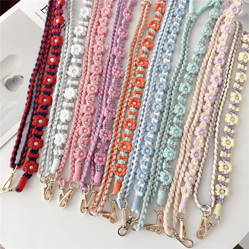 Adjustable Phone Lanyard Cotton Rope Braided Daisy Flower Crossbody Strap, Length: 120cm - Blue - 5