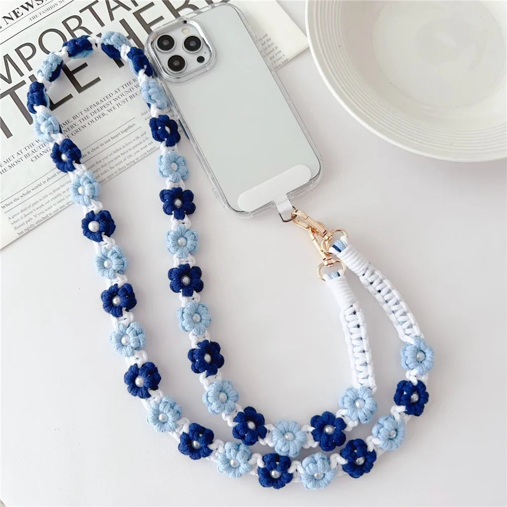 Phone Lanyard Cotton Rope Braided Daisy Flower Crossbody Strap, Length: 120cm - Red+Yellow - 3