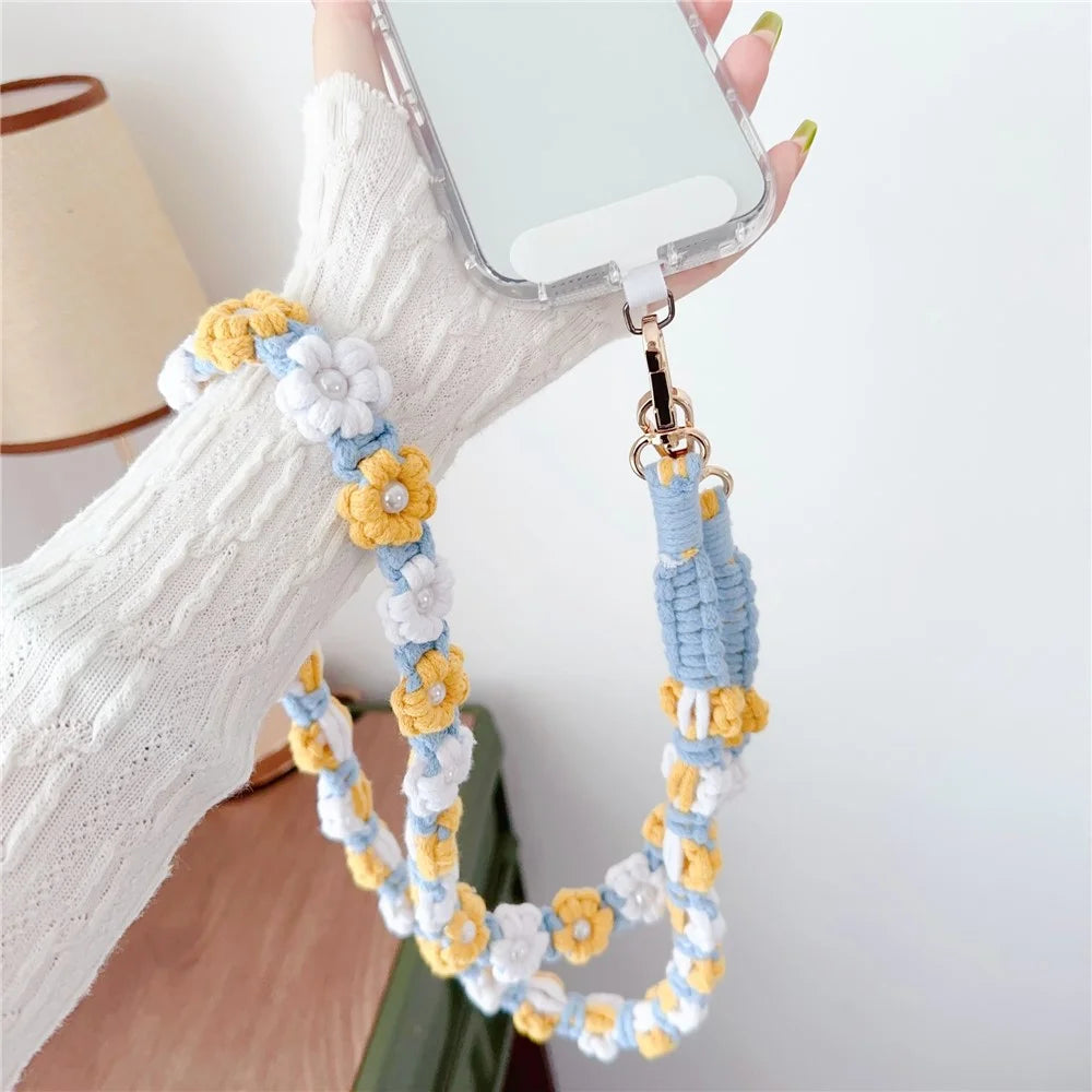 Phone Lanyard Cotton Rope Braided Daisy Flower Crossbody Strap, Length: 120cm - Red+Yellow - 4