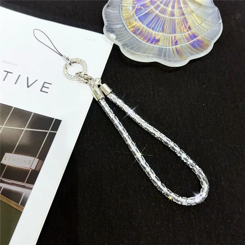 Phone Wrist Strap Lanyard Universal Hand Strap Square Rhinestones Decor, Length: 25cm - Crystal White - 1