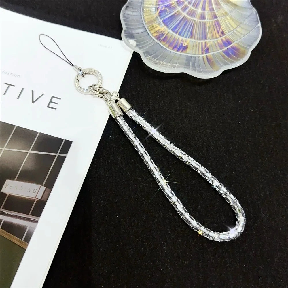 Phone Wrist Strap Lanyard Universal Hand Strap Square Rhinestones Decor, Length: 25cm - Crystal White - 1