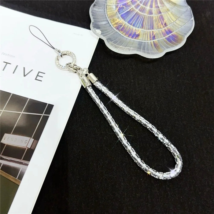 Phone Wrist Strap Lanyard Universal Hand Strap Square Rhinestones Decor, Length: 25cm - Crystal White - 1