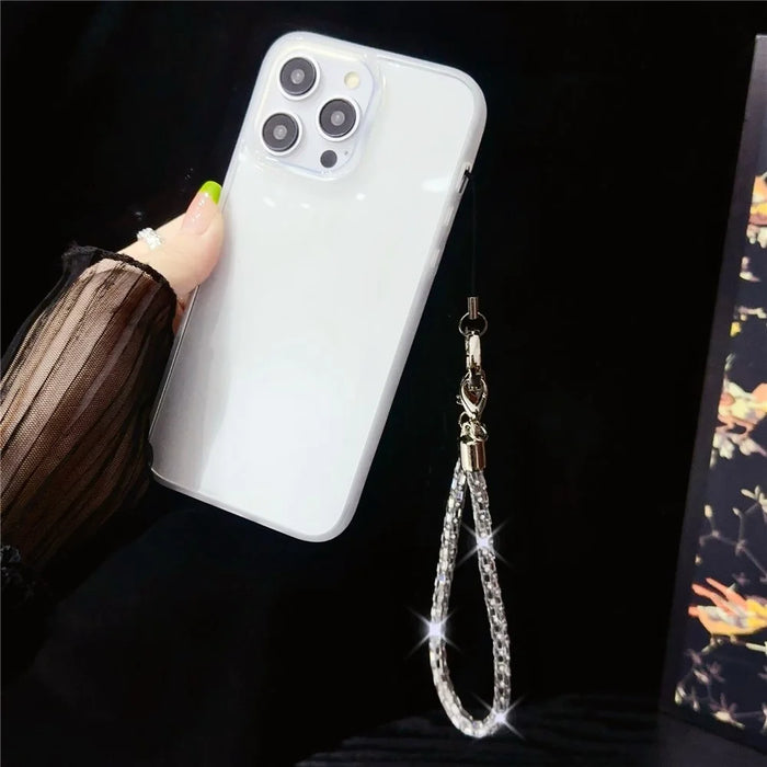 Phone Wrist Strap Lanyard Universal Hand Strap Square Rhinestones Decor, Length: 25cm - Crystal White - 2