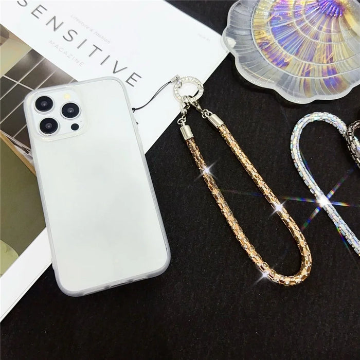 Phone Wrist Strap Lanyard Universal Hand Strap Square Rhinestones Decor, Length: 25cm - Crystal White - 4