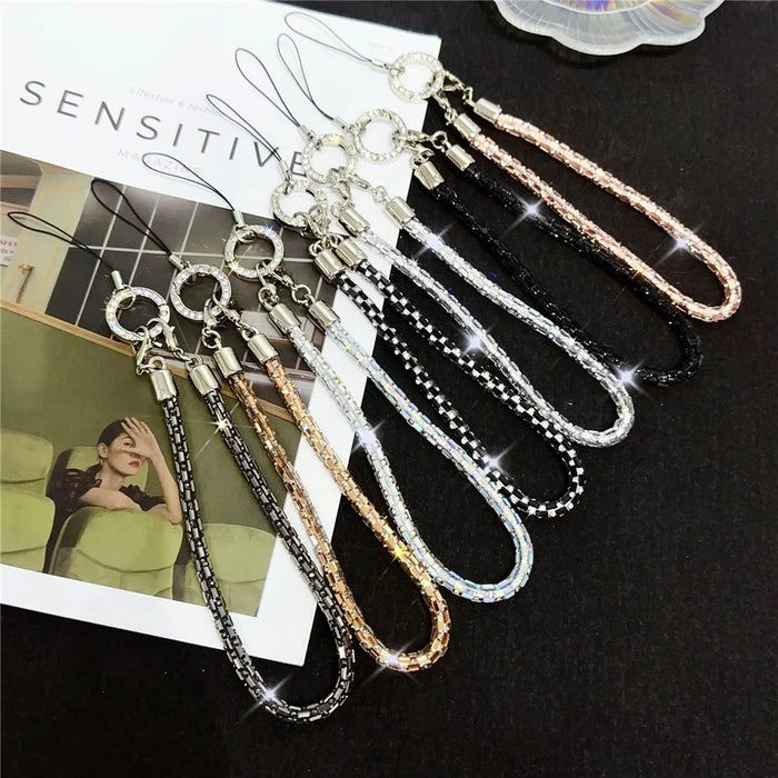 Phone Wrist Strap Lanyard Universal Hand Strap Square Rhinestones Decor, Length: 25cm - Crystal White - 5