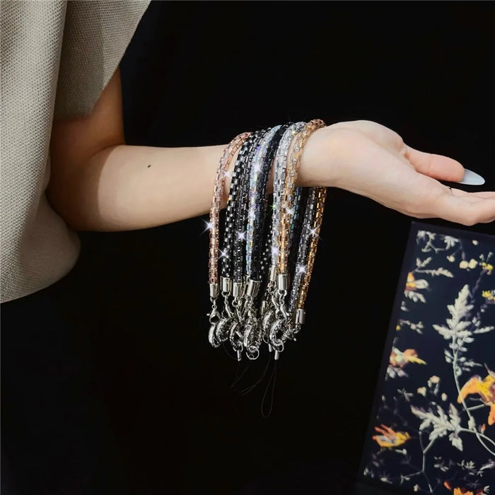 Phone Wrist Strap Lanyard Universal Hand Strap Square Rhinestones Decor, Length: 25cm - Crystal White - 6
