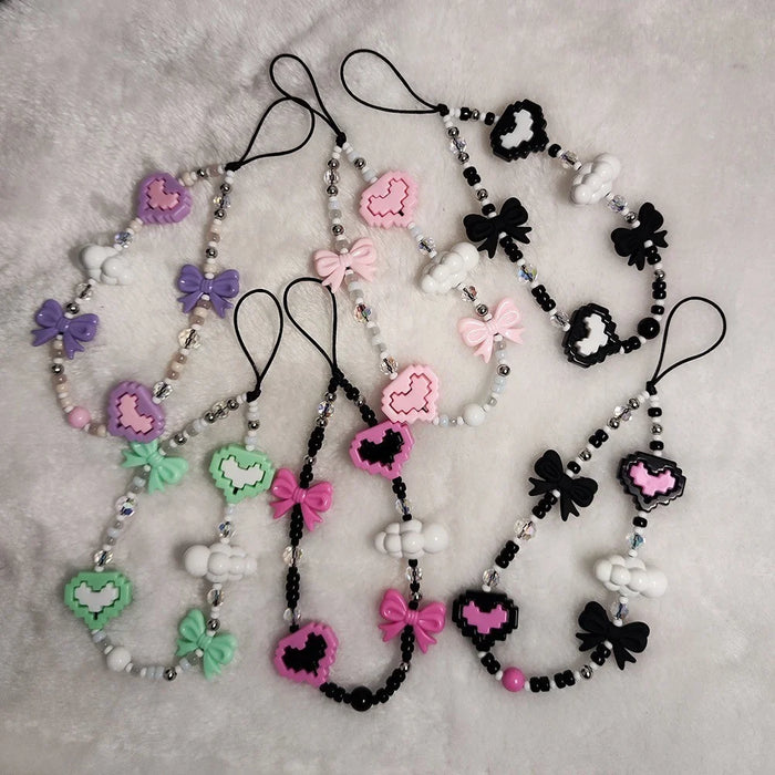 Beaded Phone Lanyard Heart Wrist Strap Bead Keychain Bracelet, Length: 16cm+5cm - SZ-A240005F - 2