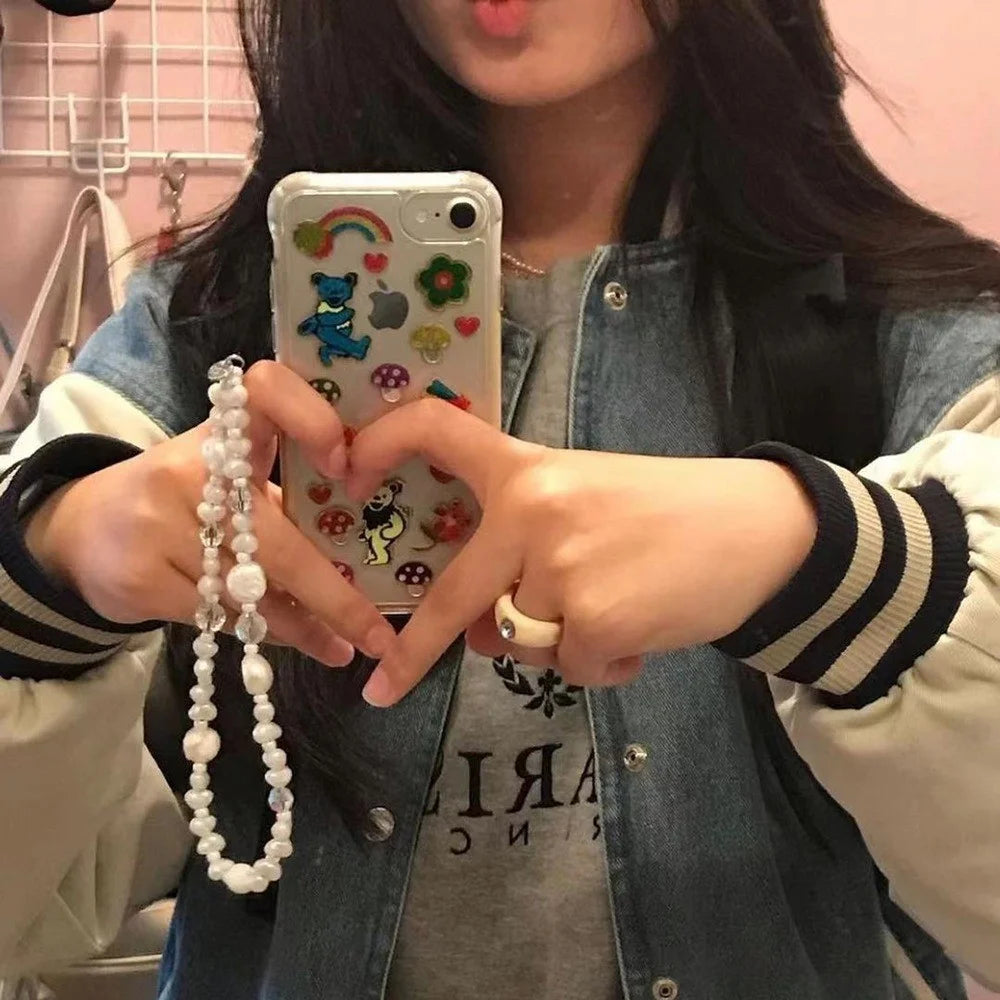 Beaded Phone Bracelet Strap Phone Lanyard Imitation Pearl Phone Charm, Length: 16cm+5cm - SZ-A220006C - 3