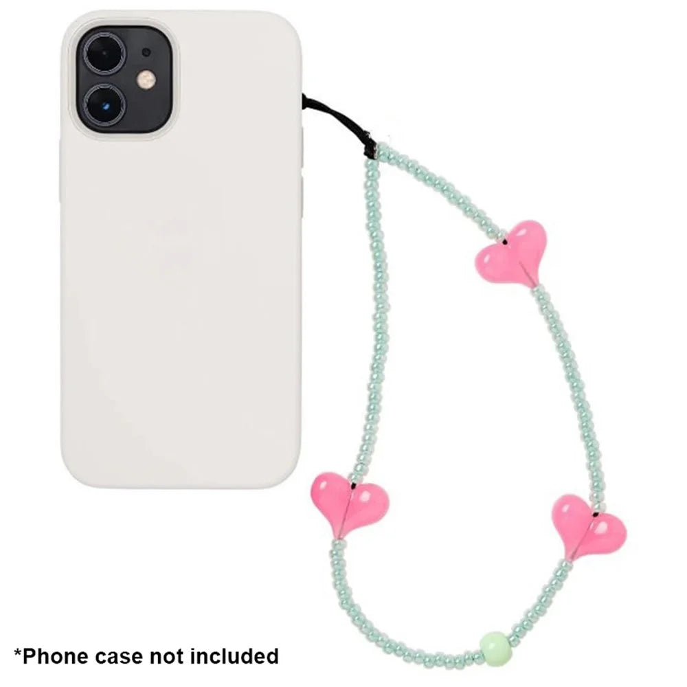Beaded Phone Lanyard Glass Bead Heart Decor Phone Chain Anti-Lost, Length: 16cm+5cm - SZ-A210007T - 1