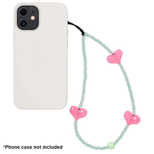 Beaded Phone Lanyard Glass Bead Heart Decor Phone Chain Anti-Lost, Length: 16cm+5cm - SZ-A210007T - 1