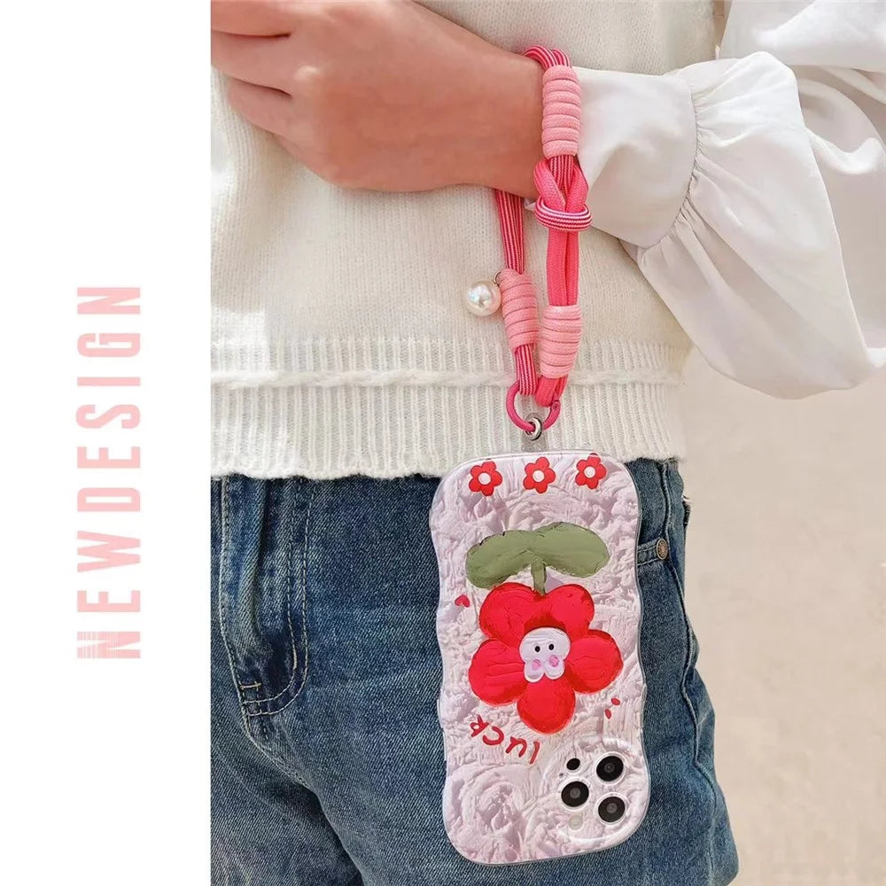 Phone Wrist Lanyard 30cm Nylon Wrist Strap Pearl Phone Charm with Tether Tab - Dark Green+Light Green - 2