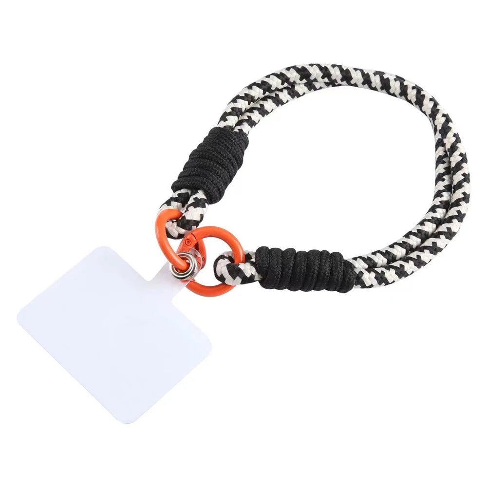 Phone Lanyard Dual-Strand Nylon 26cm Short Wrist Strap Hand Strap with Tether Tab - Black+White - 1