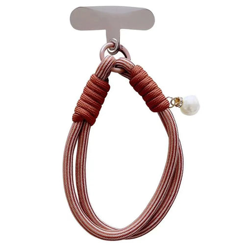 Phone Short Lanyard 30cm Wrist Strap Nylon Pearl Hand Strap with Tether Tab - Dark Brown - 1