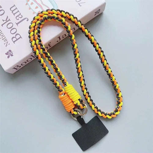 Crossbody Phone Lanyard 120cm Anti Theft  Nylon Braided Phone Strap with Tether Tab - Black+Orange+Yellow - 1