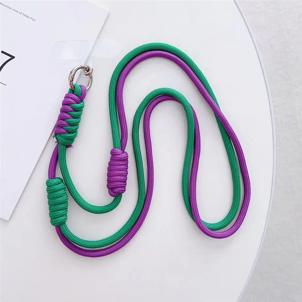 Crossbody Phone Lanyard 160cm Adjustable Dual-Color Phone Charm Nylon Lanyard with Tether Tab - Purple+Green - 1