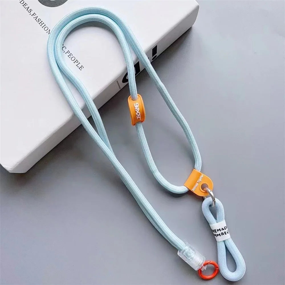 Nylon Phone Lanyard 120cm Crossbody Phone Strap 2-in-1 Short Lanyard with Tether Tab - Baby Blue - 1