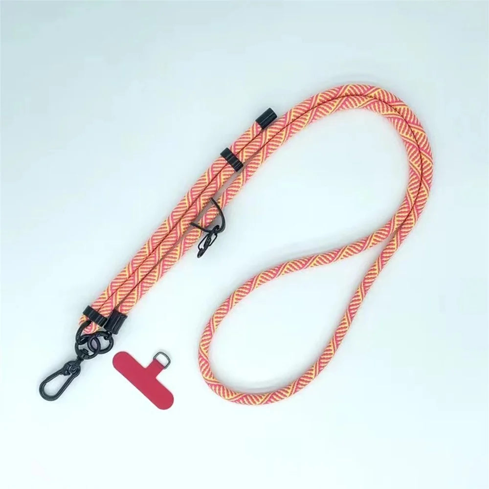 8mm Thick Phone Lanyard Crossbody Adjustable Strap Twill Pattern with Tether Tab, Total Length: 120cm - Pink+Yellow - 1