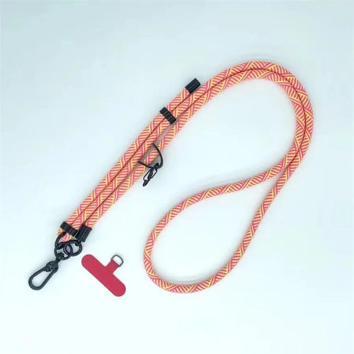 8mm Thick Phone Lanyard Crossbody Adjustable Strap Twill Pattern with Tether Tab, Total Length: 120cm - Pink+Yellow - 1
